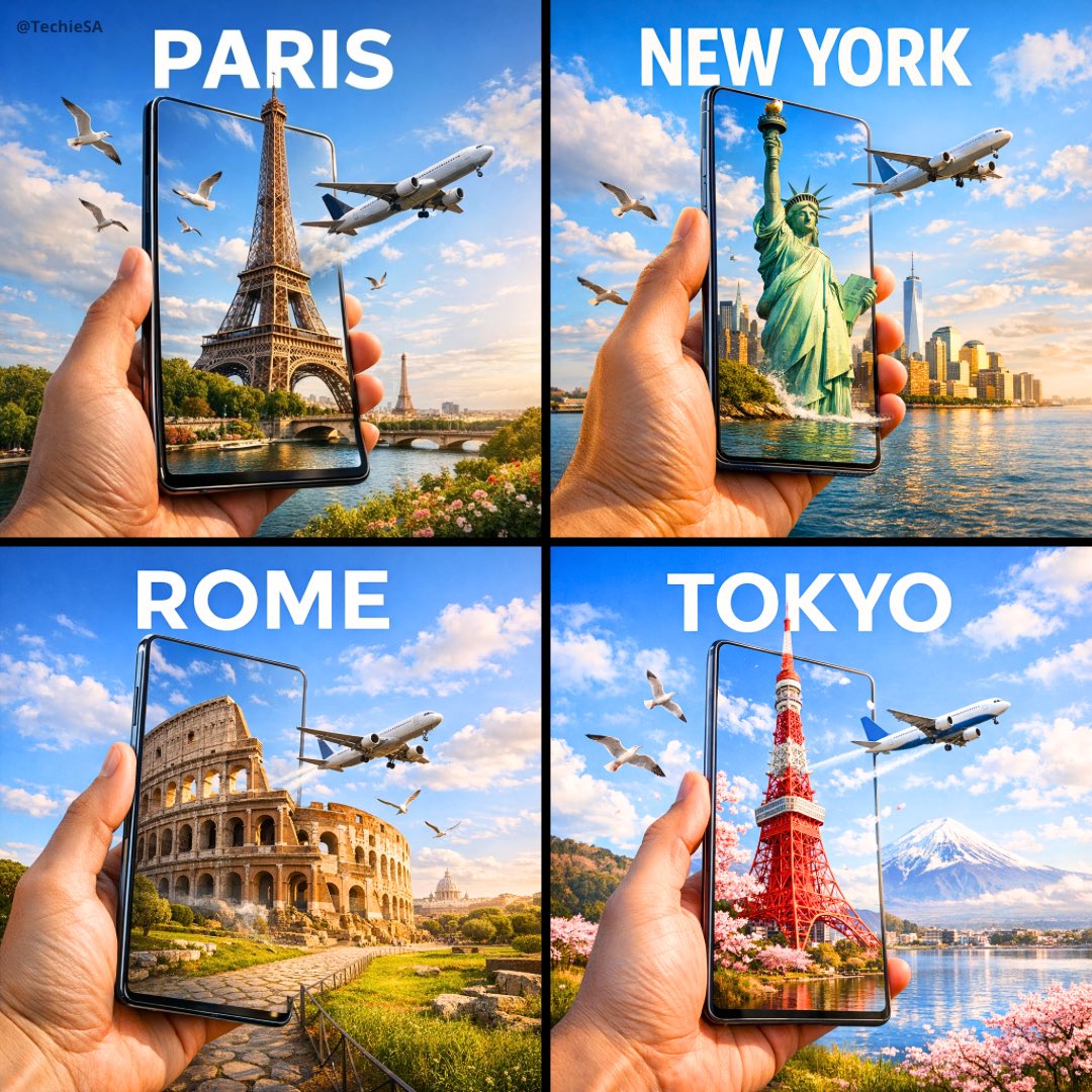 A hyper realistic travel advertisement in square format (1080x1080) featuring a...