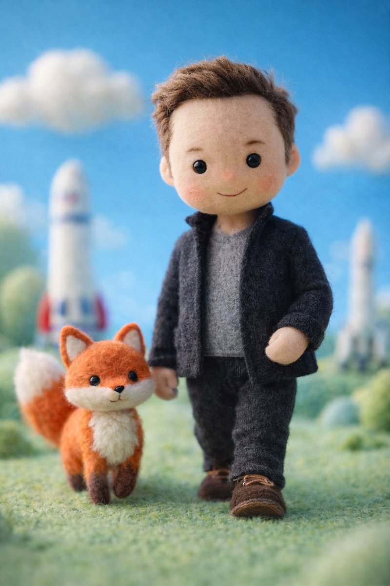 A handcrafted felt miniature illustration of reimagined as a soft wool doll cha...