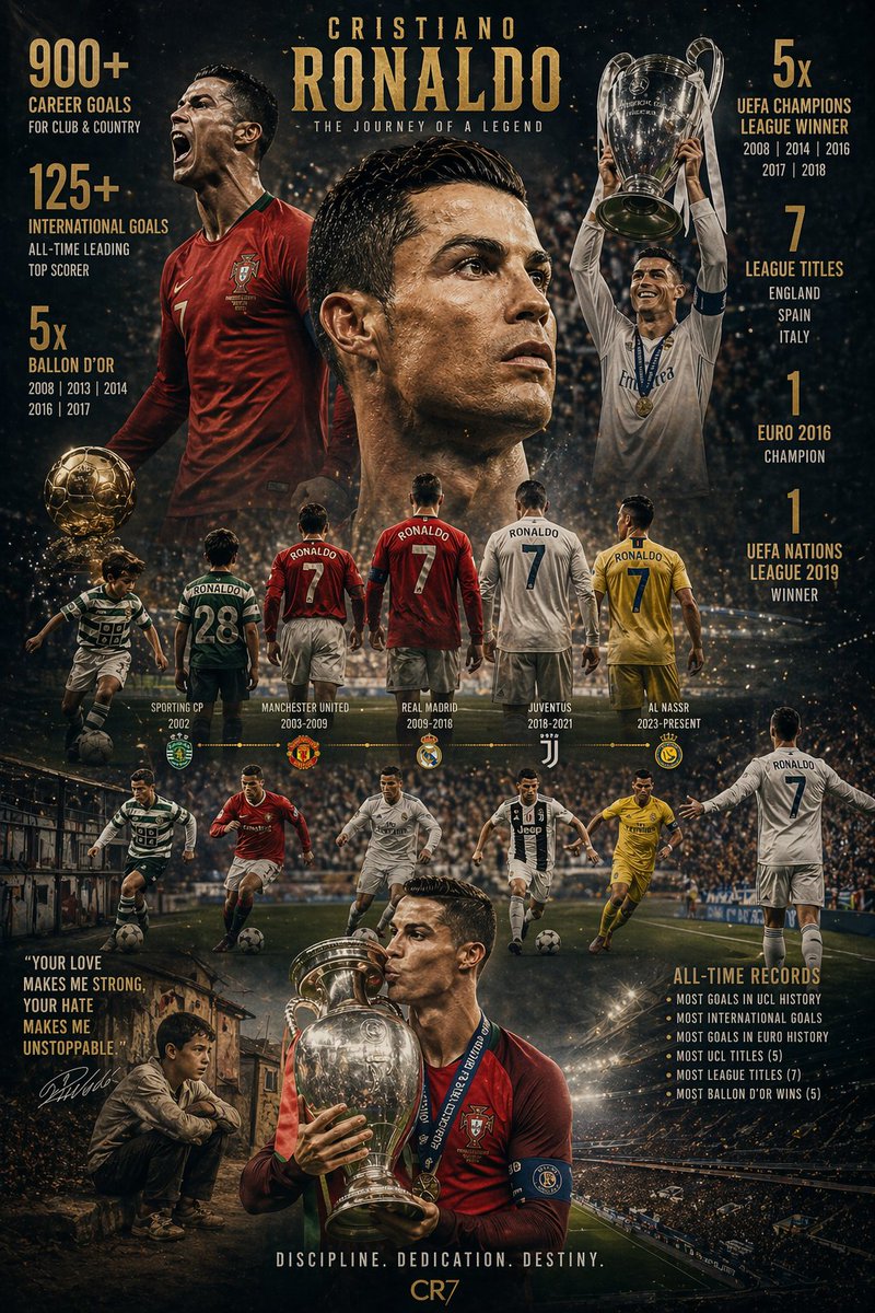 Cinematic portrait of showing his/her journey with bold text of achievements an...