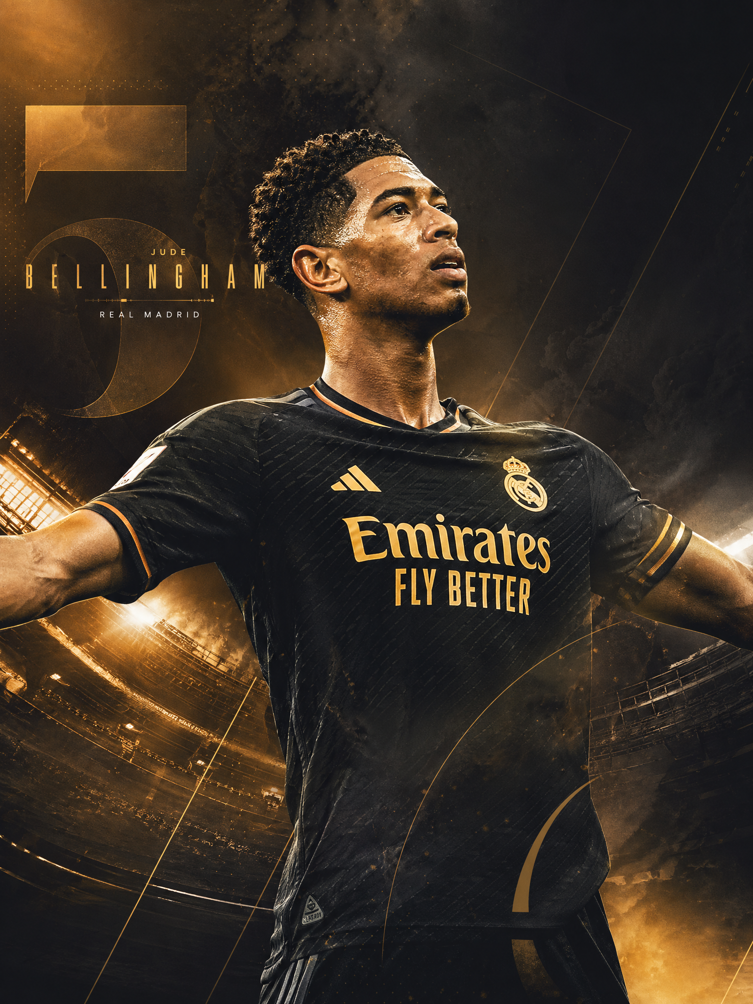 Create an artwork a design of Jude Bellingham advanced design level 3:2 Mac des...