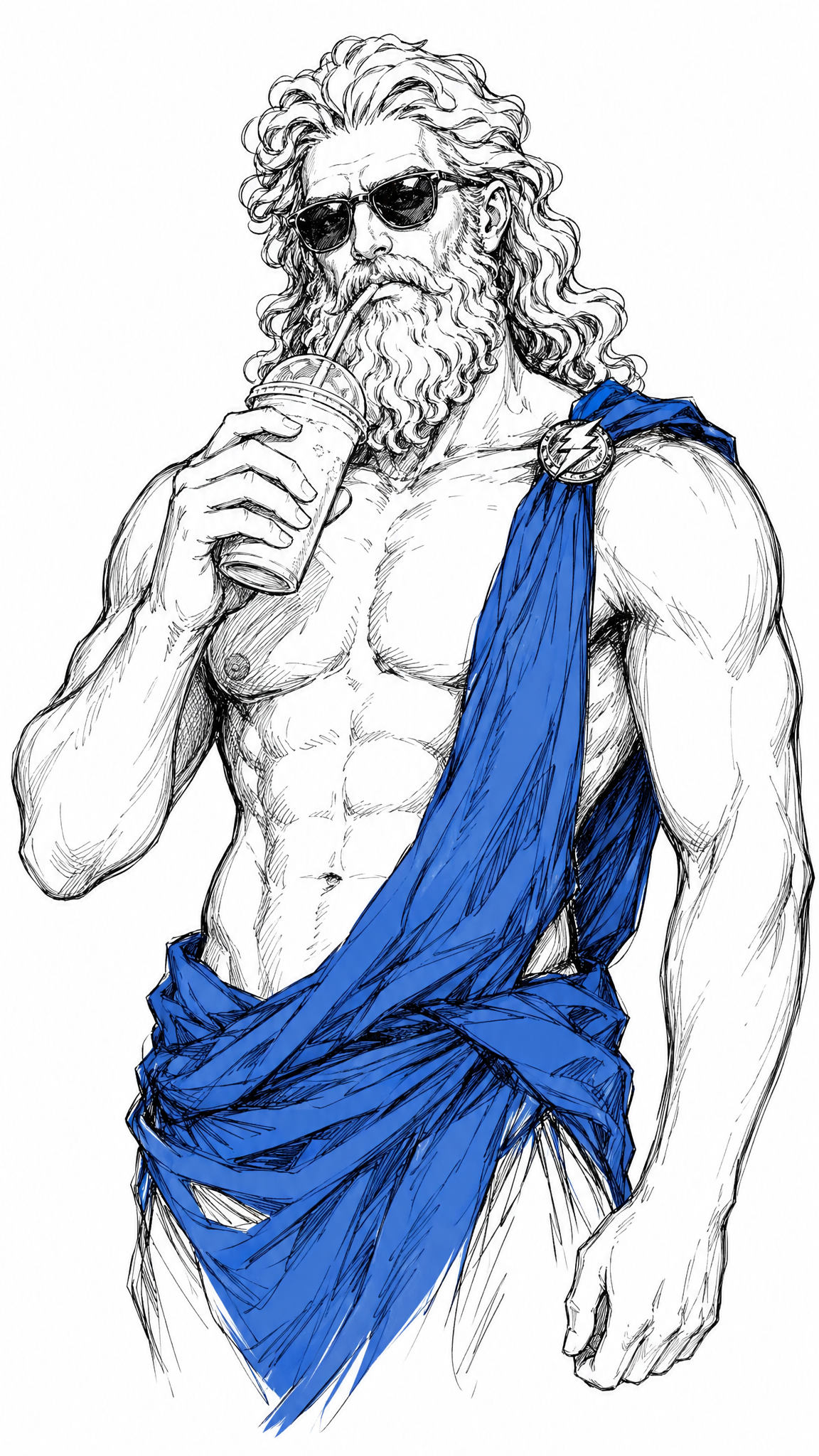 generate a artwork like handdrawn style on a flat white background of zeus from...